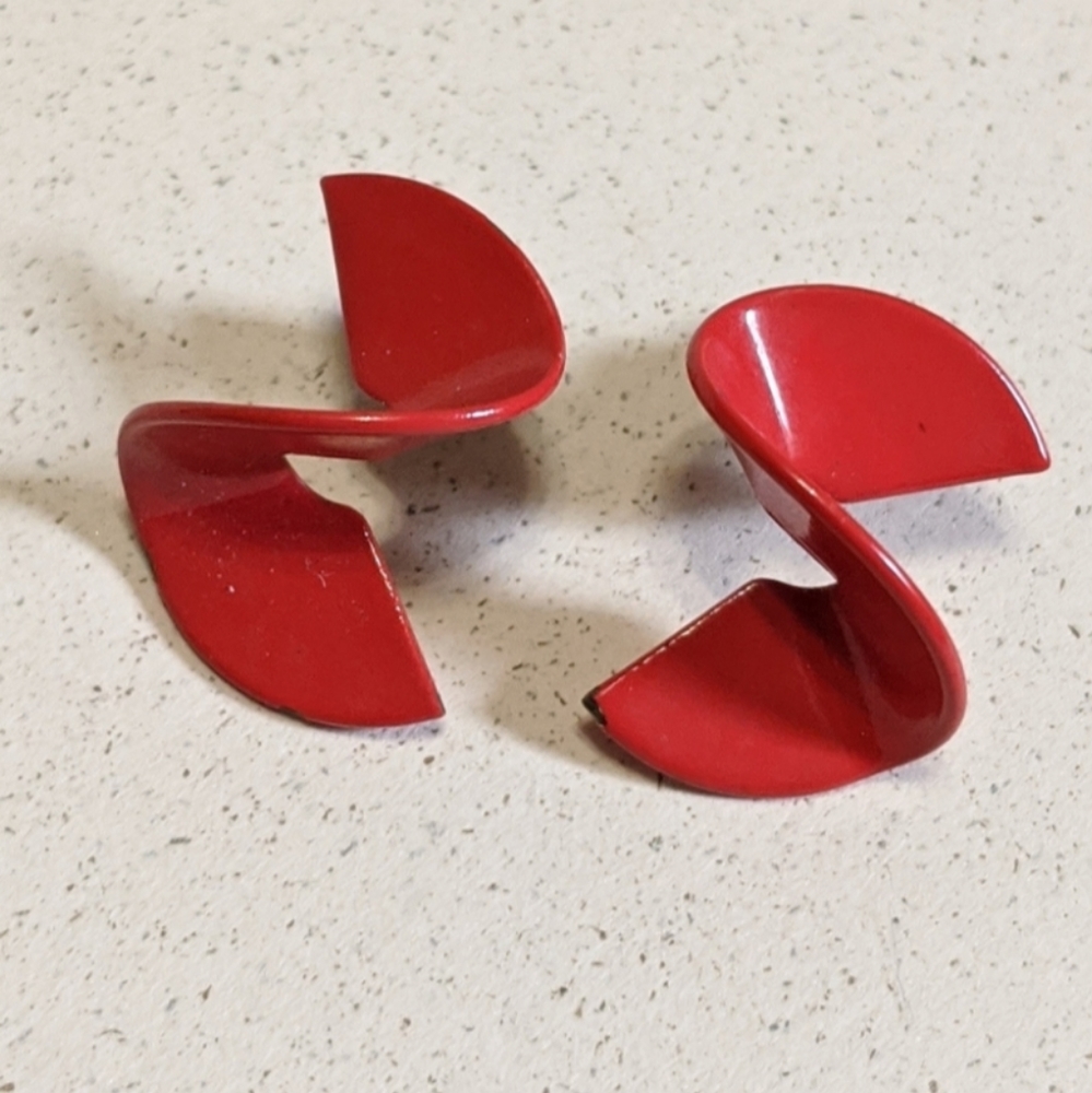 Vintage | Red Modern Abstract Earrings